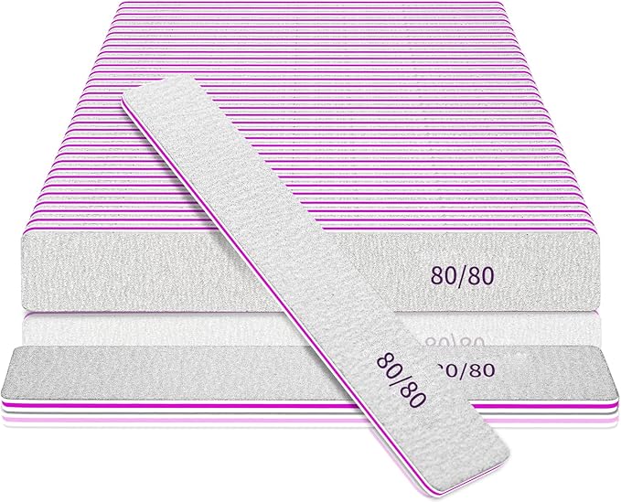 Nail Files for Acrylic Nails, 50pcs 80/80 Grit Nail Files Bulk Reusable Rough Coarse Square Jumbo Nail File Set 50pcs Manicure Pedicure Tools