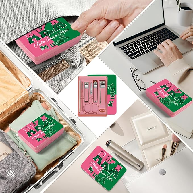 Nail Clippers and Beauty Tool Portable Set Nail Clipper Set Manicure Set 6 in 1 AKA Sorority Gifts Suitable for for Women Home, Workplace, Outdoor Travel,Etc.（Double Pinyin AKA）
