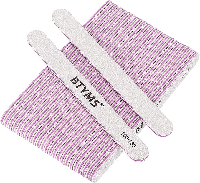 BTYMS 25Pcs Nail Files 100/180 Grit Double Sided Emery Board Nail Buffering Files for Acrylic and Natural Nails