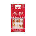 KISS Voguish Fantasy Holiday Press On Nails, ‘Holly Nights’, Brown, Medium Oval, No Damage To Natural Nails, Pink Gel Nail Glue (2g), Mini Nail File, Manicure Stick, & 28 Fake Nails