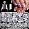 LoveOurHome 360pc French Coffin Nail Tips Clear Fake Nails Short Coffin Gel Nail Tips Half Cover Acrylic Nails Clear 15 Sizes Short Fingernail for Gel Press Nail Extension