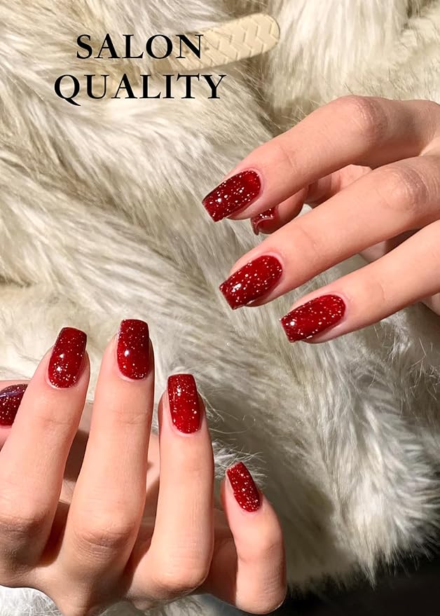 Semi Cured Gel Nail Strips - UV Light Gel Nail Stickers - 20 Long Lasting Salon Quality Wraps (Blazing Yuletide Delight Red)