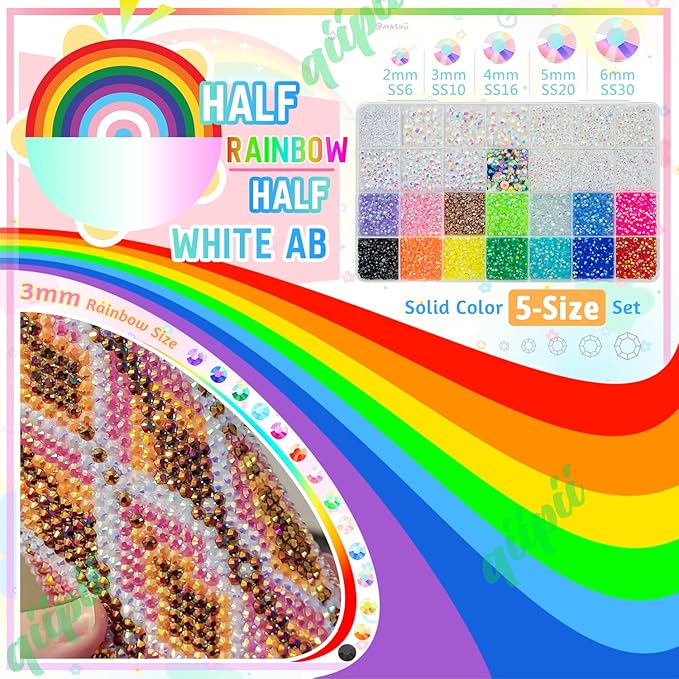 White AB Resin Rhinestones w B7000 Glue for Crafting Bedazzling 2mm-6mm Flatback Colorful Jelly Stones Diamonds Gems Bedazzler Kit for Nails Face Eyes Makeup Tumblers Bottles Shoes DIY Crafts