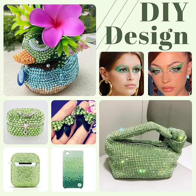 1500PCS 6mm Resin Rhinestones Bulk for Crafting (Light Green), Flatback Bedazzling Crystals for Crafts DIY Nail Decoration, Gems Charms for Tumbler Shoes Clothing Fabric with Pickup Pen and Tweezers