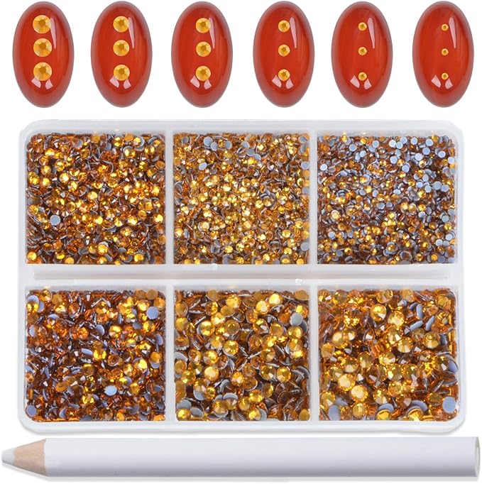 Bymitel Hotfix Crystal Rhinestones Round Gems for Crafts,Mixed 6 Sizes with Wax Pencil Kit, Topaz1.3-3.2mm(SS3-SS12/8000pcs)