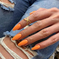 Orange Press on Nails Almond Shaped Medium Length Neutral Acrylic Reusable Fake Nails for Women Girls, Glue on Stiletto False Soft Gel Artificial Nails