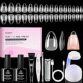 Beetles Gel Nail Kit Flat-X, Almond Short, 320pcs 16 Sizes Nail tips, with 15g Nail Glue Gel Hands-Free, 7.5ml Base Gel & Top Coat, Mini Lamp, for Acrylic Press On Nail, Extension DIY Set at Home
