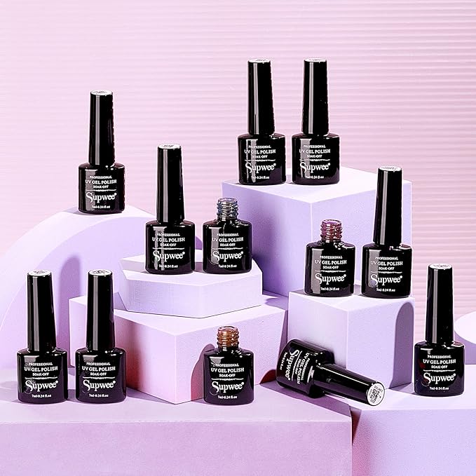 Magnetic Nail Polish Gel, 12 Colors Cat Eye Gel Nail Polish Set with Magnet, High Glossy, UV Lamp Cure, Vegan, Non Toxic, Long Lasting, 0.24fl oz