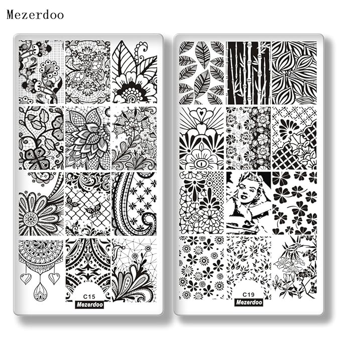 Mezerdoo 10Pcs Stainless Steel Nail Art Stamping Plates Various Patterns Nail Art Printer Tool Manicure Stencils for Halloween Christmas