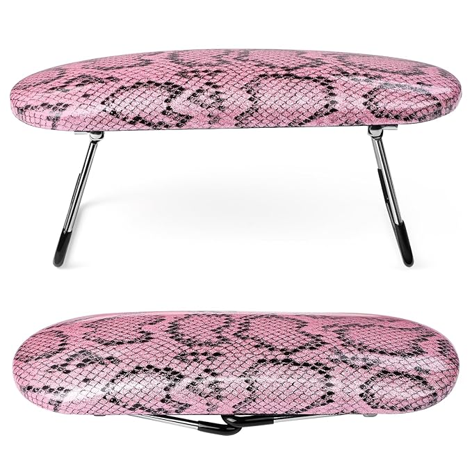 krofaue Nail Arm Rest - Professional Nail Hand Rest Stand Foldable PU Leather High-Density Sponge Nail Arm Rest for Nail Tech with Non-Slip Stable Reduces Hand Fatigue Fit for Manicure Salon Use Pink
