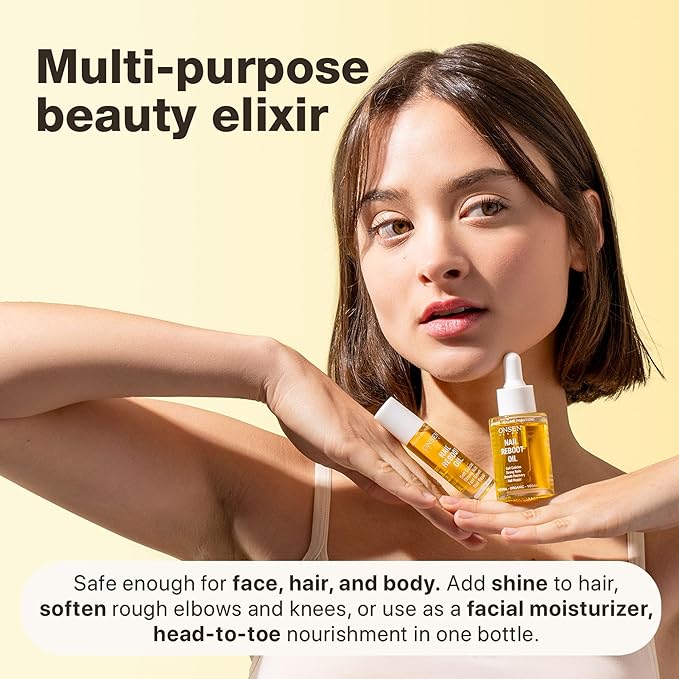 Onsen Secret Nail & Cuticle Repair Oil (35ml) - Dry Oil Formula - Japanese Tsubaki, Tea Tree & Jojoba - Strengthens Nails, Repairs Cuticles, Hydrates Skin & Hair - Natural & Vegan