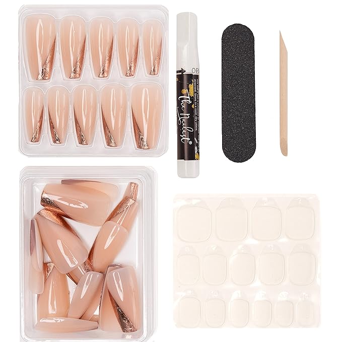 The Nailest - Instant Luxury Acrylic Press-on Nails - Medium Coffin- Rose Gold Glory