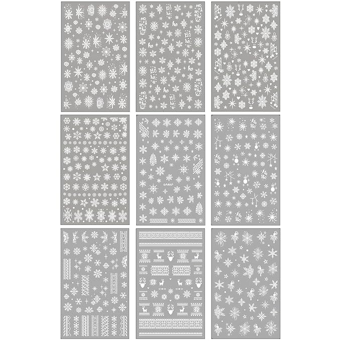 9 Sheets Christmas Snowflake Nail Art Stickers, Winter Romance Nail Decals, White Reindeer 3D Self-Adhesive Nail Sticker, Holiday DIY Manicure Decoration Supplies Accessories for Women Girls