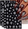 Large Snowflake Nail Stickers, Christmas Snow Self-Adhesive Nail Art Decals for Women Girls DIY Winter Sweater Pattern Knitted Manicure (4 Sheets)