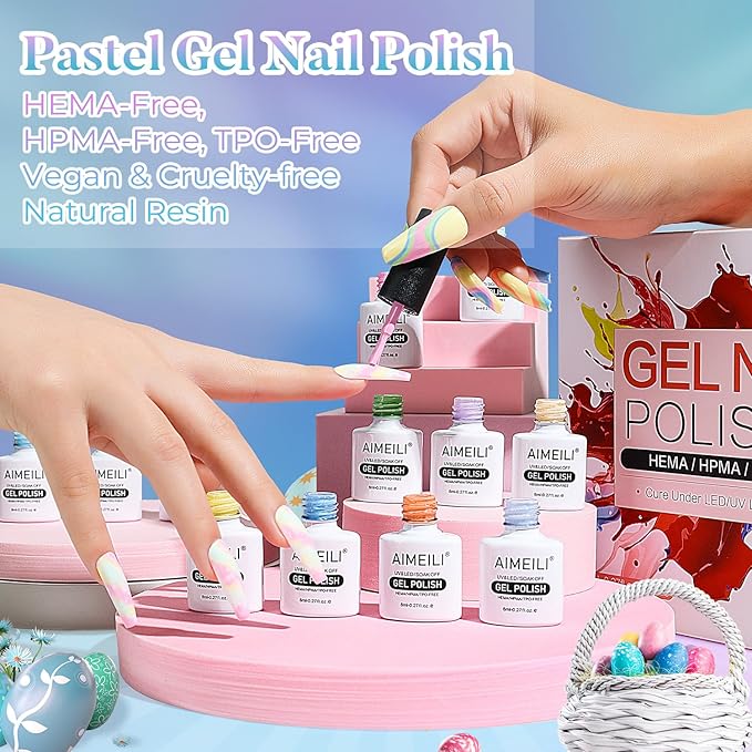 AIMEILI Soak Off Spring Summer Gel Polish Easter Pastel Pink Yellow Blue Purple Gel Nail Polish Easter Decorations Nail Art Color Set Of 12pcs X 8ml - Kit Set 9