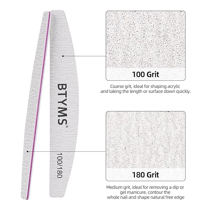 BTYMS 100Pcs 100/180 Grit Nail File and Buffer Professional Double-Sided Emery Boards for Acrylic, Gel & Natural Nails