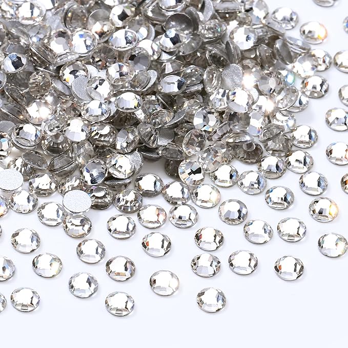 Crystal Clear Flatback Rhinestones, Glass Rhinestones for Nail Art and Craft, Glue Fix, Loose Crystal Gemstones(Crystal, SS8, 1440pcs, 2.3-2.5mm)