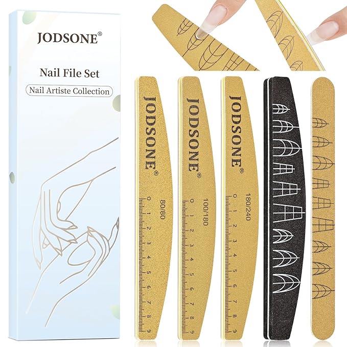 JODSONE Nail File and Buffer Set 5PCS Double Side Trimed Nail Files and Buffers Emery Boards for Nails 80/240 Nail Shine Polishing Stick Reusable Washable Nails Tools Suit for Home Salon