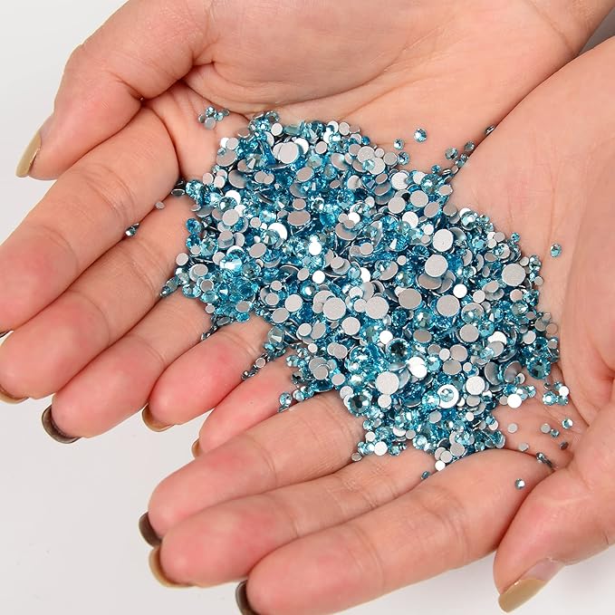 10000 Pieces Rhinestones 6 Sizes Round Crystal Glass Flat Back Rhinestones with 1Tweezers and 1Picking Pen for Nail Art Crafts Clothes Bags DIY (Aquamarine)