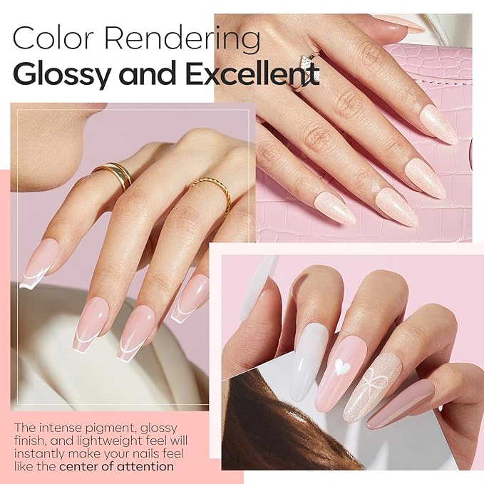 Modelones Dip Powder Nail Kit, 4 Colors Spring Summer Nude Pink Glitter Dipping Starter Set with Liquid and Complete Accessories for French Nails Art Salon DIY at Home Manicure