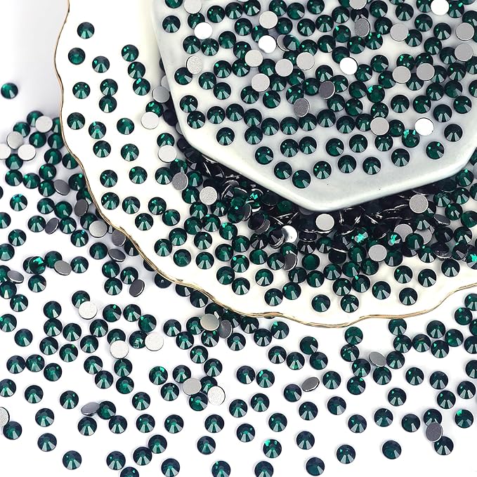 10000PCS Emerald Rhinestones Bulk, Flat Back Crystal Glass Stone Round Gems,SS20, 4.6-4.8mm