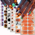 6 Sheets Halloween Nail Wraps Full Stickers Nail Polish Strips, DIY Self-Adhesive Nail Art Glow in The Darkness Decals Pumpkin Bat Ghost Spider with 1 Piece Nail Files for Party Decor (96 Pieces)