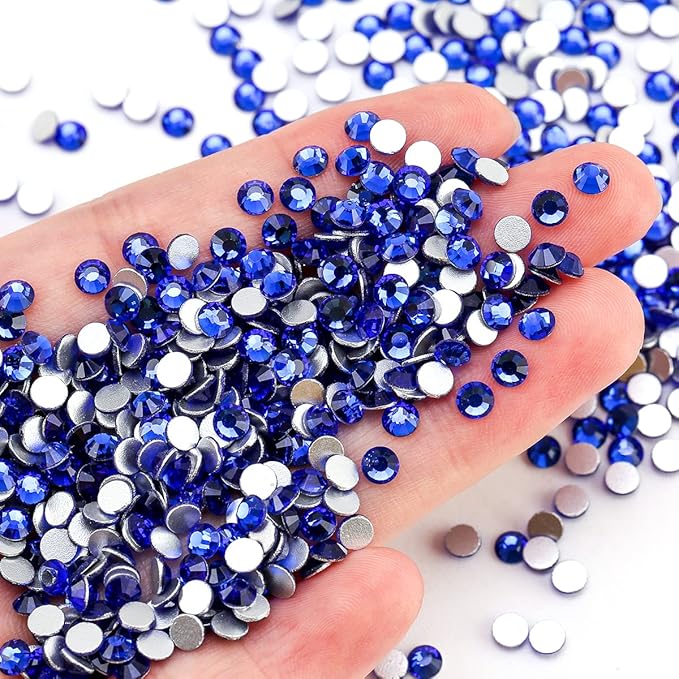 Novani Royal Blue Rhinestones, Flatback Loose Gemstones 1440pcs Glass Crystal Bulk for Clothes Shoes Crafts Makeup Nail Art and DIY Decorations(SS12, Sapphire)