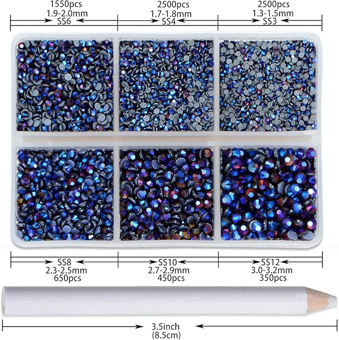 NCB Hotfix Iron on 8000pcs Crystal Rhinestones Round Gem for Crafts Decoration DIY Jewelry Making with a Picking Pen (Amethyst AB, 6Sizes SS3-SS12)