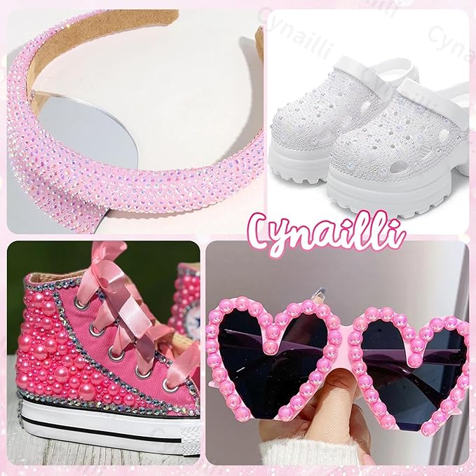 15 Grids Pearls and Resin Rhinestones for Crafting, Pink Colors White Bedazzling Gems Kit, Jelly Resin Rhinestones for Nails Face Eyes Makeup Crafts DIY Tumblers Bottles