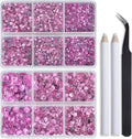 Bymitel Hotfix Crystal Rhinestones Round Gems for Crafts,Mixed 6 Sizes with Wax Pencil Kit, Lt. Rose 1.6-6.3mm SS4-SS30/8000pcs