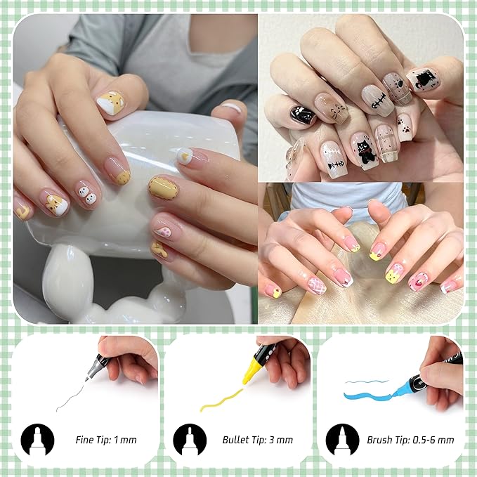Nail Art Pens 24 Color Set Nail Polish Pens Marker, Acrylic Paint Markers with 3 Types of Pen Tips (0.5/1.0/3.0mm) Non-Toxic Quick-Drying Waterproof for Women DIY Nails Art Design Manicure Tools