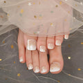 DANNI & TONI Semi Cured Gel Toenail Strips White Ombre (Celestial Sparkle) Gold Sparkles Gel Toenail Stickers Glazed Pedi Wraps 37 Stickers