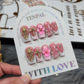 Squoval Press on Nails Medium - White French Tips with 3D Cross & Floral Lace, Reusable & Handmade False Nails for Edgy Everyday Wear | Sweet Gothic Style(S)