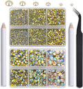 NCB Hotfix Iron on 8000pcs Crystal Rhinestones Round Gem for Crafts Decoration DIY Jewelry Making with a Tweezers and 2 Picking pens (Citrine AB, 6Sizes SS4-SS30)