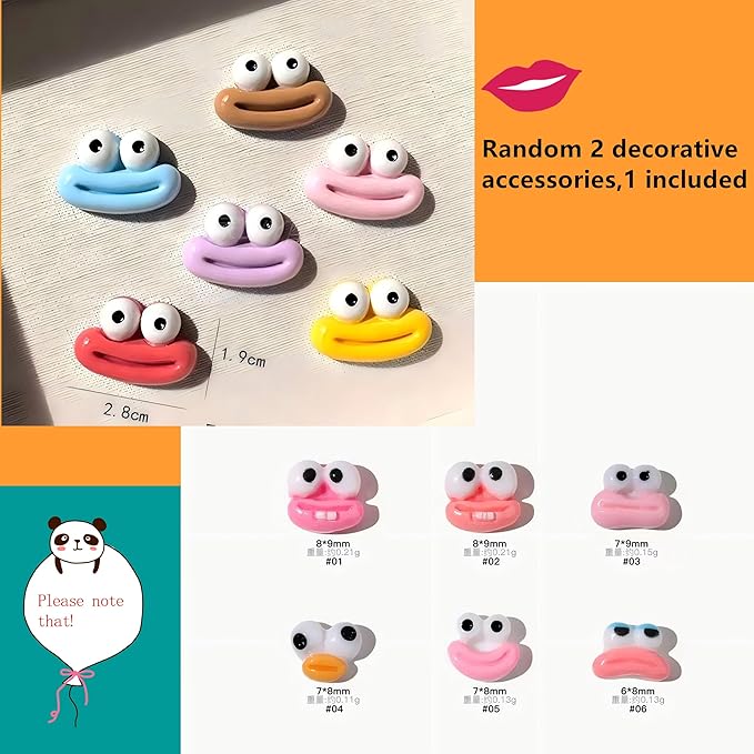 Dedyel Funny Face Nail Stickers Fun Big Lips Cute Cartoon Face Self-Adhesive Nail Stickers for Women Girls Kids Nail Art Decoration