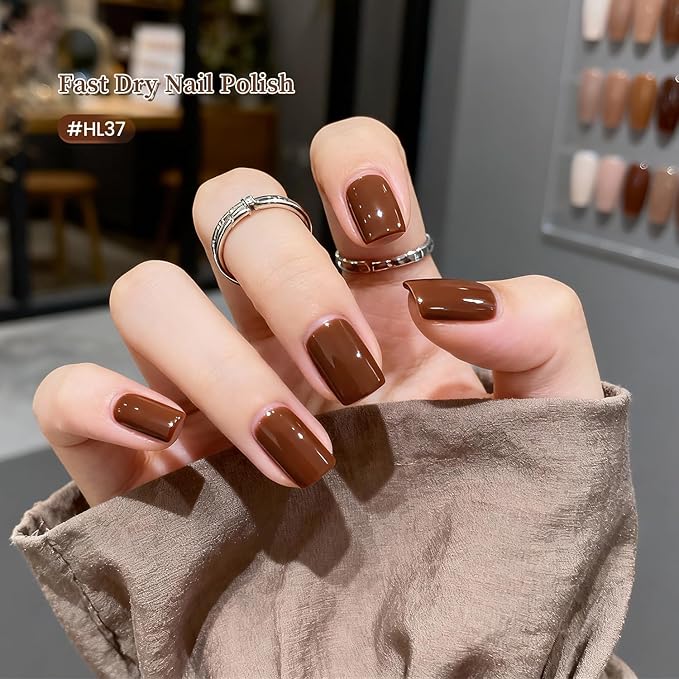 12Pcs Brown Nail Polish Set with Base and Top Coat Chocolate Brown Moche Fingernail Polish Quick Dry Regular Finger Nail Polish Pack for Women Gift Holiday