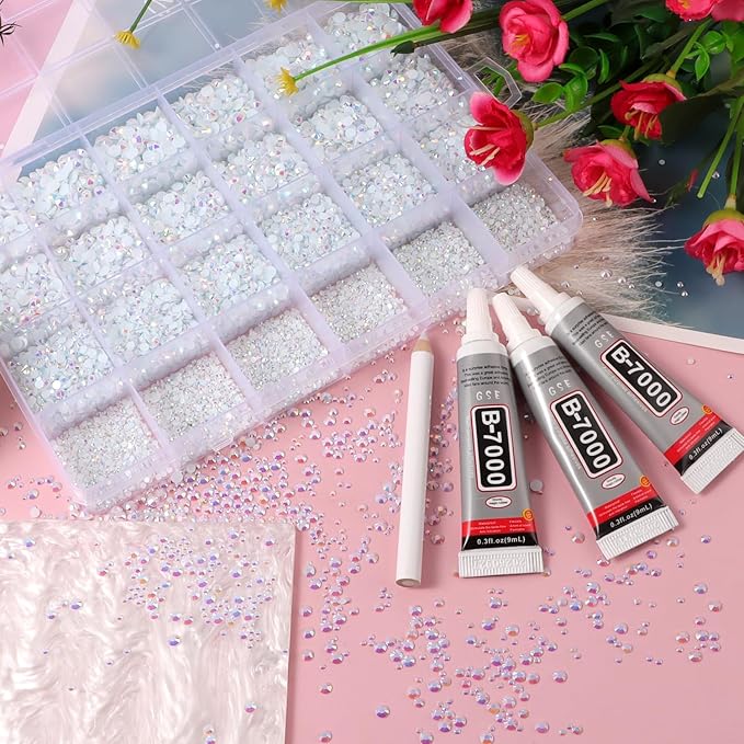 White Rhinestones for Bedazzling with B7000 Jewelry Glue, Resin Rhinestones for Crafting Crafts DIY, Bedazzler Kit Gems for Clothing Shoes Tumblers Fabric Nail Art Assorted Size 2/3/4/5mm