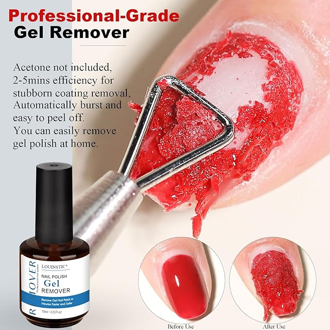 LOUINSTIC 15 ml Gel Nail Remover – Professional & Fast Gel Polish Remover, Acetone-Free Gel Remover for Nails, Quick 2–5 Min No-Soak & No-Foil Removal, Non-Irritating Nail Care Solution for Home DIY