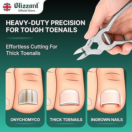 Toenail Clippers by Blizzard – Medical Grade Double Action Toe Nail Nipper Cutter for Thick Nails Seniors – 6 inch German Tool Barrel Spring