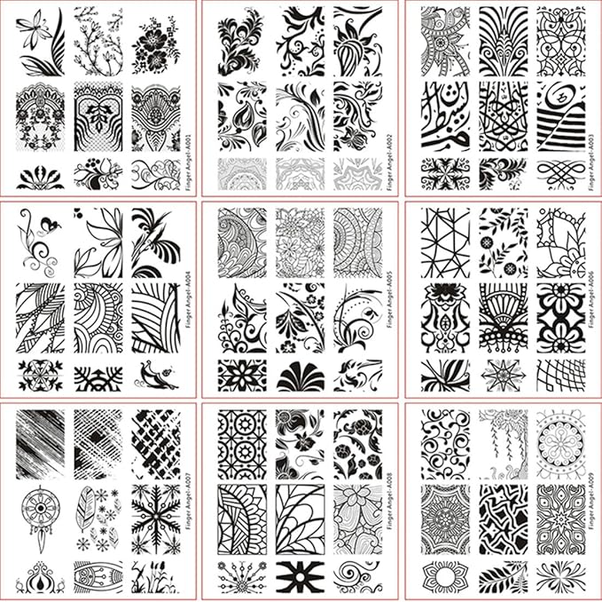 10 Pcs Nail Stamping Plates + 1 Stamper + 1 Scraper Lace Flower Animal Pattern Nail Art Stamp Stamping Template Image Plate Nail Art Stamper Scraper Nails Tool (A01-010)