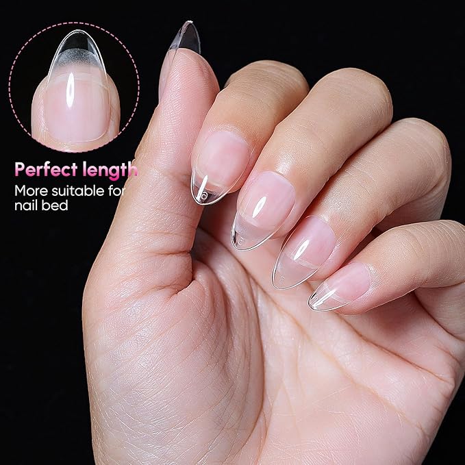 AIMEILI Short Almond Nail Tips, 504Pcs Pre-Shape Clear Short Nails Press On Nail Fake Nails for Nail Extension Full Cover False Nails Gelly Tips DIY Nail Salon 12 Sizes