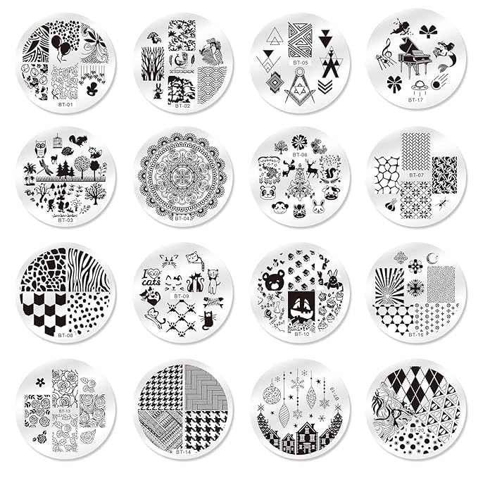 Biutee 15PCS Nail Stamping Plates Nail Stamper Kit with Nail Art Stamper and Scraper, Nail Stamp Plate Flower Animal Geometry Stripe Design Nail Stamping Kit with Storage Bag