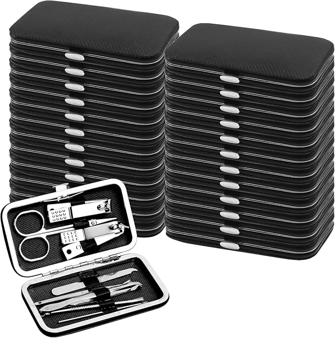 24pack Manicure Set in Bulk, Nail Clippers Kit Stainless Steel Fingernail Clippers Set, Sturdy Nail Tip Cutter Trimmers Professional Grooming Toenail Clippers Personal Pedicure Kits (8-in-1, Black)