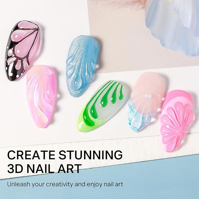 MIZHSE 3D Gel Nail Art, Sculpting Gel Glue 15g for Molding, Drawing, Charms & Gems, Chrome Powder, Rhinestone Design, Clear No Wipe Nail Polish for DIY Winter Christmas Nail Art, Lamp Curing Needed
