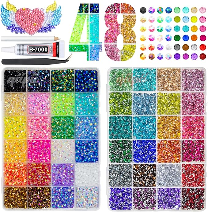 48 Color 5mm Jelly AB & Crystal Colorful Resin Rhinestones for Bedazzling Crafting SS20 Flatback Stones Gems Diamonds Charms for Nails Eyes Face Makeup Beauty Tumblers Bottles DIY Crafts Shoes