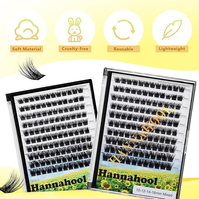 10Rows,Large Pack Grafting Mixed 10-12-14-16mm/14-16-18mm/12-14-16mm Wide Stem Cluster Eyelashes D Curl Individual False Eyelashes Home DIY Eye Lashes Extensions (mixed 14-16-18mm)