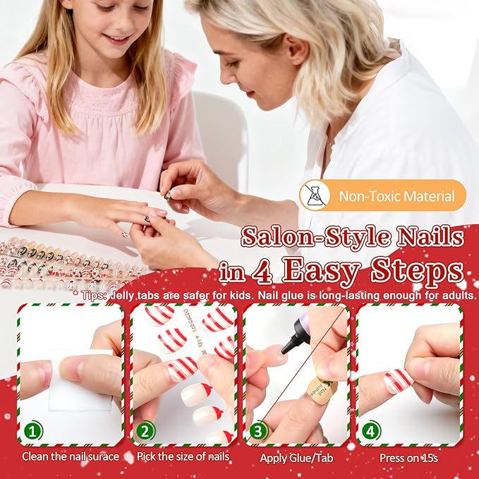 16 Sizes 128 Pieces Press on Nails for Kids, 4 pack Kids Nail Kit Colorful Flower Almond Fake Nail Tips for Girls 8-12 Years Old with Jelly Nail Adhesives & Nail Glue Birthday Easter Gifts