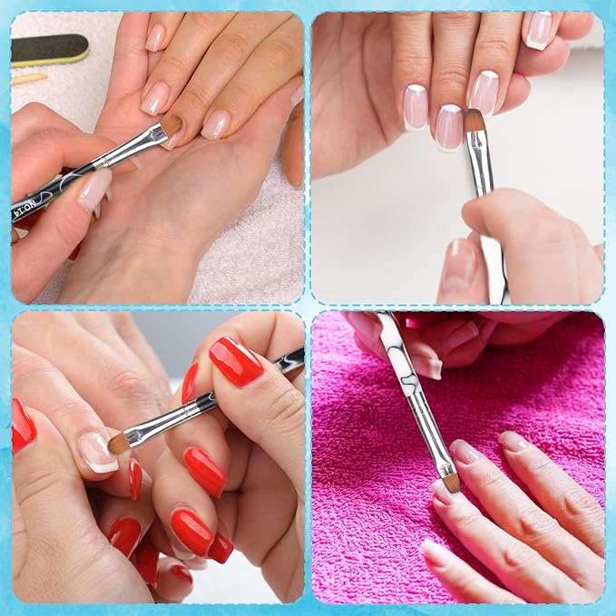 8pcs French Nail Brushes with Dotting Tool, Dual Ended Gel Acrylic Manicure Brushes for Detailed Clean up Nail Designs (10# 12# 14# 16#, Black and White)