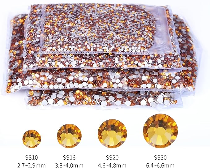 10000PCS Gold Yellow Rhinestones Bulk, Flat Back Crystal Glass Stone Round Gems,SS16, 3.8-4.0mm