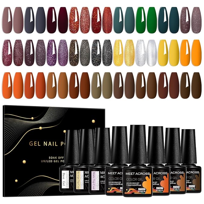 MEET ACROSS 27PCS Gel Nail Polish Set,27 Colors Gel Nail Kit Art Design Soak Off UV LED,Nail Art Design Gifts for Women